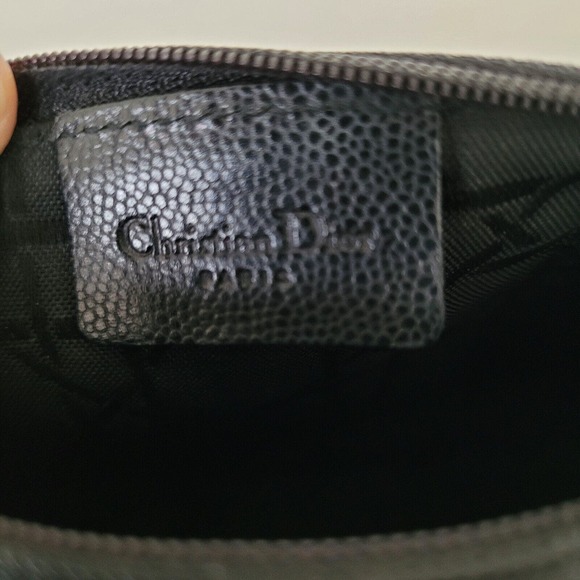 Christian Dior Vintage Leather Black Cosmetic Pouch Bag Zip Around Small Logo - Picture 8 of 12